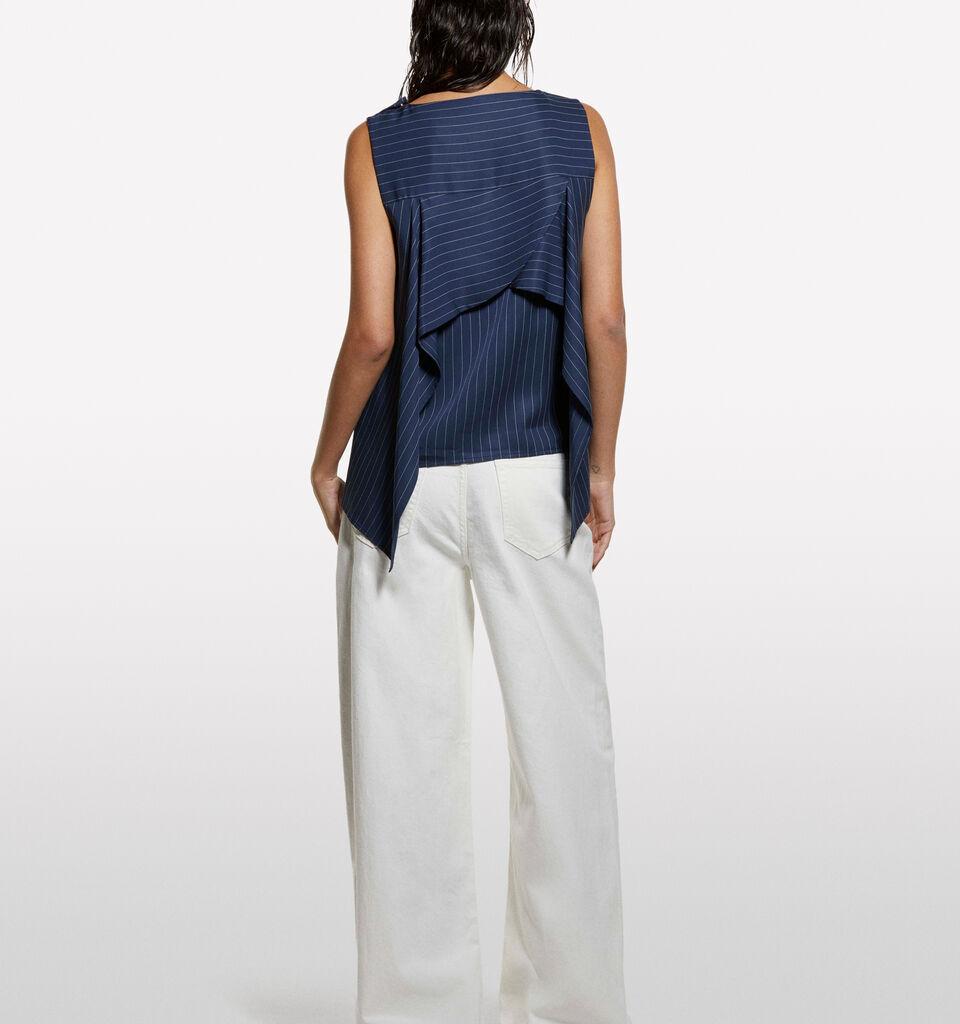 Pinstripe top with open back - women's tops - Blue | Sisley image number 2